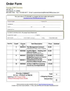 Florida CAM Courses Order Form