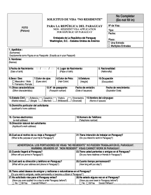 SOLICITUD DE VISA “NO RESIDENTE”