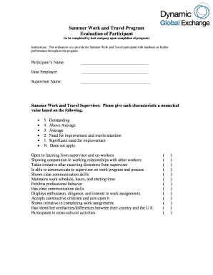 Summer Work and Travel Program Evaluation Form