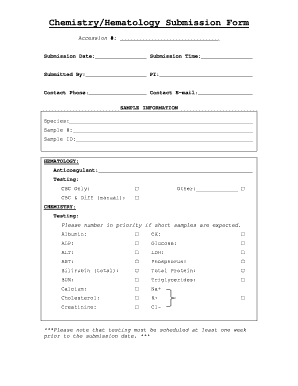 Chemistry and Hematology Submission Form