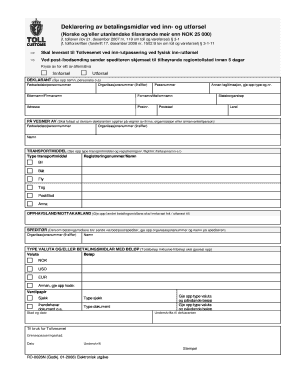 Norwegian Customs Payment Declaration Form