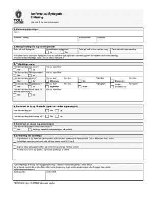 Norwegian Customs Declaration for Household Goods