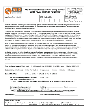UTD Meal Plan Change Request Form