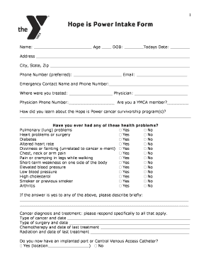 Hope is Power Cancer Survivorship Intake Form