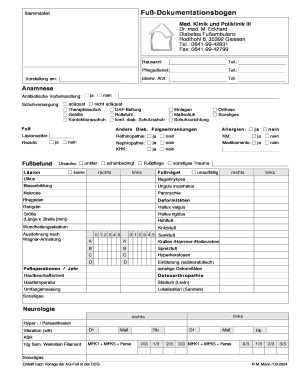 Stammdaten Fuß-Dokumentationsbogen