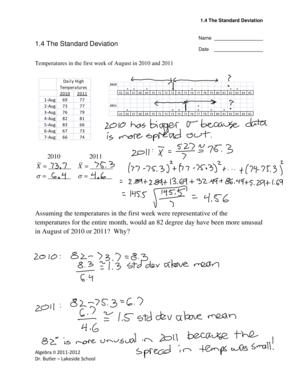 Standard Deviation Worksheet