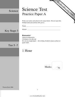 Science Test Practice Paper A