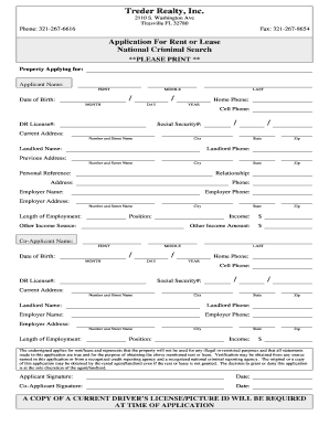Application for Rent or Lease