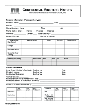 Minister's History Form