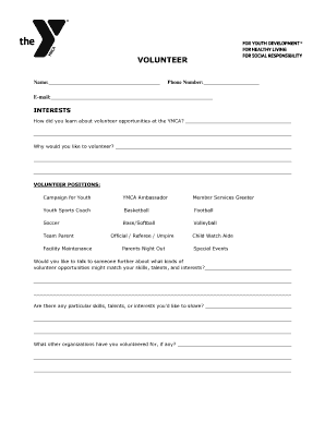 YMCA Volunteer Application Form