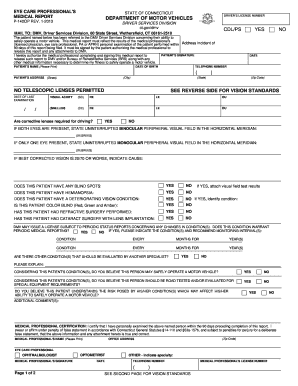 Connecticut DMV Eye Care Professional's Medical Report