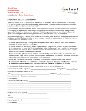 Information Release Authorization for School Servicer