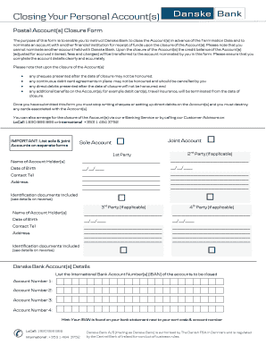 Danske Bank Postal Account Closure Form