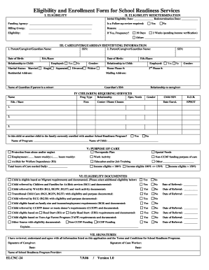 Eligibility and Enrollment Form for School Readiness Services