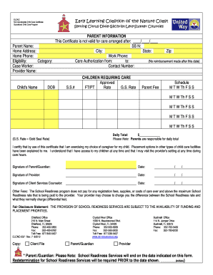 Non-transferable Child Care Certificate