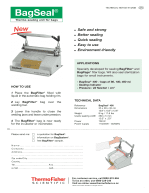 BagSeal® Thermo-Sealing Unit Technical Notice