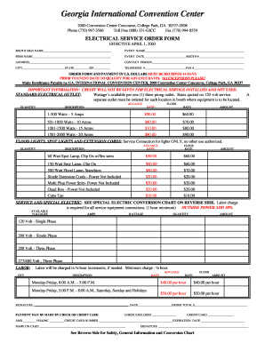 Georgia International Convention Center Electrical Service Order Form