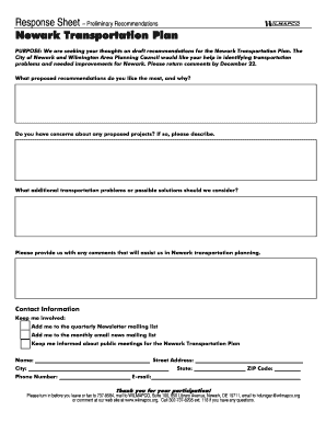 Newark Transportation Plan Feedback Form