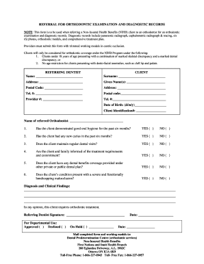 Referral for Orthodontic Examination and Diagnostic Records