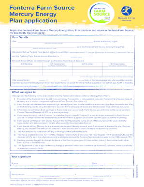 Fonterra Farm Source Mercury Energy Plan Application