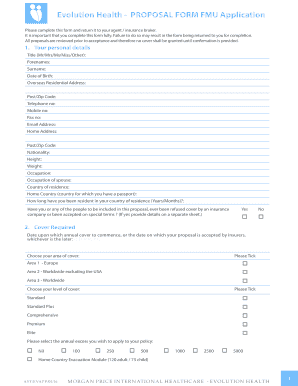 Evolution Health Insurance Proposal Form