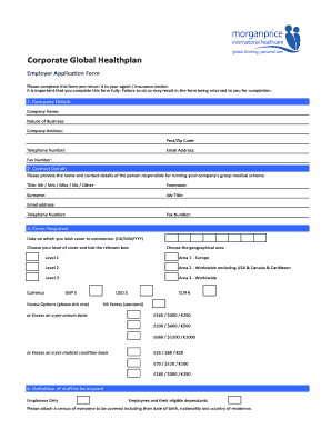 Corporate Global Healthplan Employer Application Form