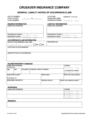 General Liability Notice of Occurrence/Claim