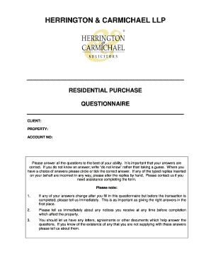 Residential Purchase Questionnaire