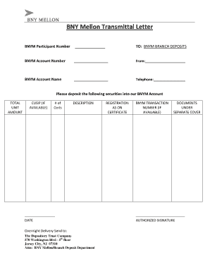 BNY Mellon Transmittal Letter
