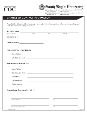 Student Contact Information Change Form