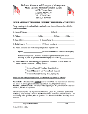 Maine Veterans’ Memorial Cemetery Eligibility Application