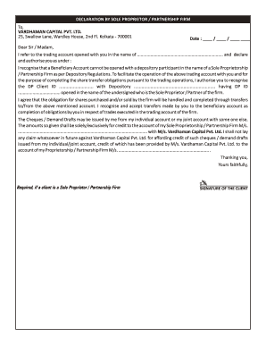 Declaration for Trading Account Authorization