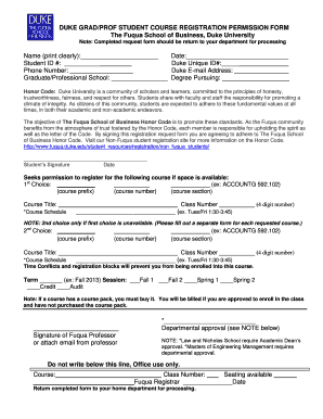 Duke Grad/Prof Student Course Registration Permission Form