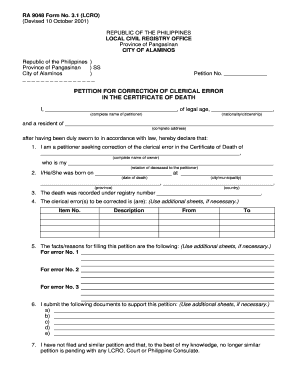 Petition for Correction of Clerical Error in Certificate of Death