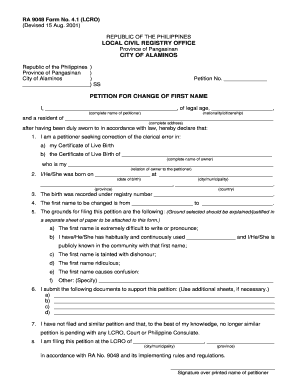 Philippines Name Change Petition Form