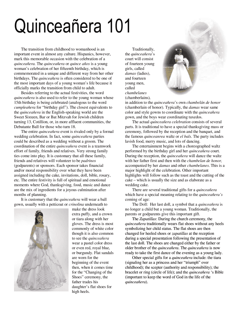 Fillable Online Quinceanera History, History of Quinceanera, Historia