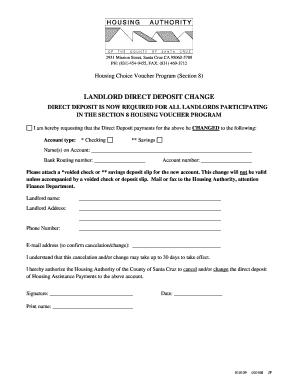 Landlord Direct Deposit Change Form