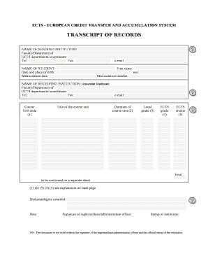 ECTS Transcript of Records