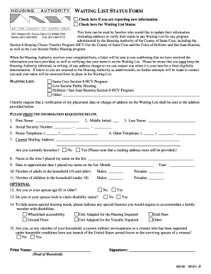 Santa Cruz Section 8 HCV Waiting List Status Form