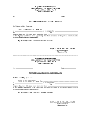 Veterinary Health Certificate