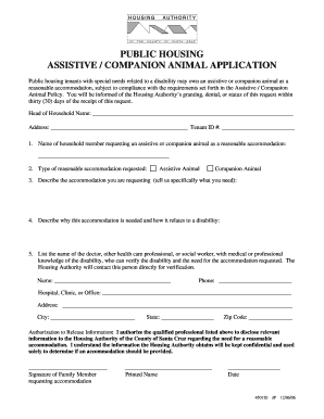 Public Housing Assistive Companion Animal Application