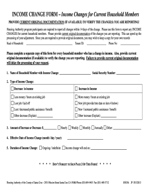Income Change Form for Housing Authority