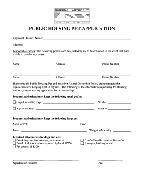 Public Housing Pet Application