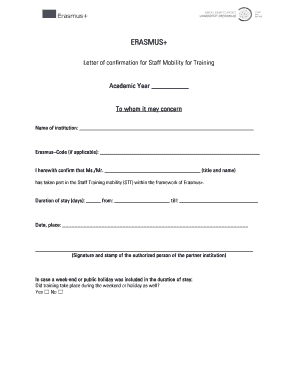 Erasmus+ Staff Mobility Confirmation Letter
