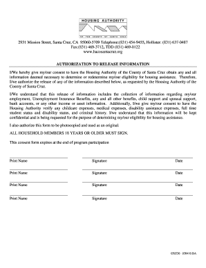 Housing Authority Authorization to Release Information