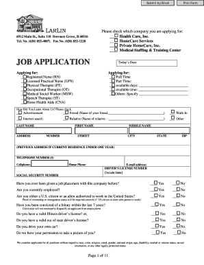 LarLin Healthcare Job Application Form
