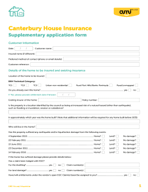 Canterbury House Insurance Supplementary Application Form