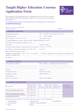 Taught Higher Education Courses Application Form