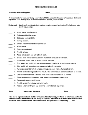 Oral Hygiene Performance Checklist