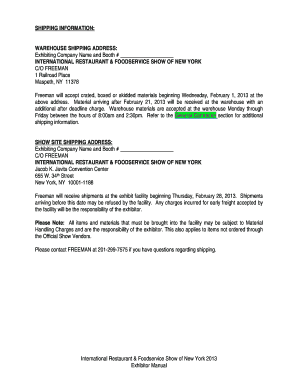 International Restaurant Show Shipping Information